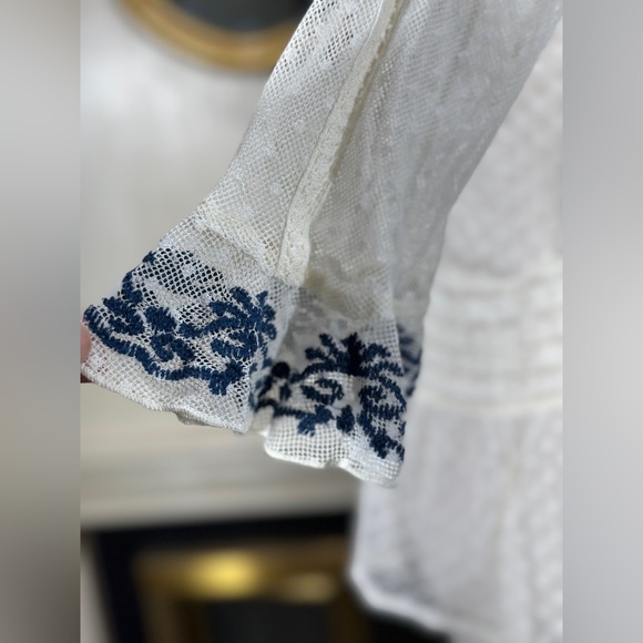 Free People Jocelyn Boho Lace Embroidered Pleated Bell Sleeve Top XS - Picture 6 of 11